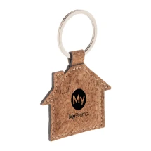 Keyring in the shape of a house | Leather and cork | With a metal ring