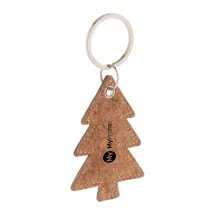 Fir tree-shaped keyring | Leather and cork | With a metal ring