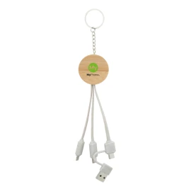 Sleutelhanger met oplaadkabels | Tarwestroplastic en bamboe | Duurzaam