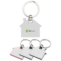 Sleutelhanger | Roestvrij staal & PP | Huisvormig | Gekleurd muntje in het midden