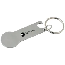 Sleutelhanger | Roestvrij staal | 6 x 2,3 x 0,18 cm | Multifunctioneel | Winkelwagenmuntje | Flesopener