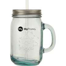 Glazen mok met rietje | Gerecycled glas | 550ml | Roestvrijstalen schroefdop