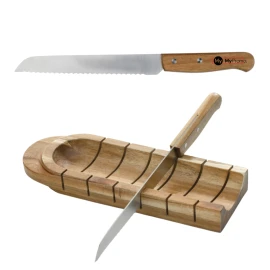 Baguette holder | Acacia wood & metal | Incl. knife