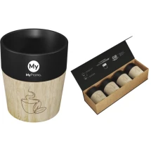 Set of 4 mugs | Ceramic and rubberwood | 150 ml