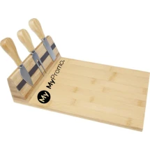 Magnetic cheese board with cutlery | 2 cheese knives and a cheese fork | Bamboo wood | Durable