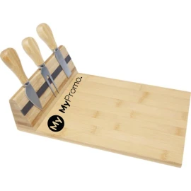Tabla de queso magnética con cubiertos | 2 cuchillos de queso y un tenedor de queso | Madera de bambú | Duradera