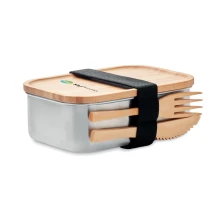 Lunchbox | Stainless steel & bamboo | 600ml | Incl. cutlery