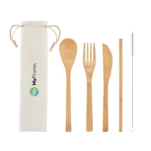 Set de couverts | Avec paille | Bambou | Acier inoxydable