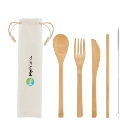 Set de couverts | Avec paille | Bambou | Acier inoxydable