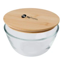 Kom | Borosilicaatglas | ø16.8 cm | Met een bamboe deksel | Milieuvriendelijk