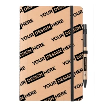 A5 notebook | Recycled cardboard | 60 blank sheets | Coloured rubber strap | Incl. wheat straw plastic pen