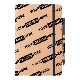 A5 notebook | Recycled cardboard | 60 blank sheets | Coloured rubber strap | Incl. wheat straw plastic pen