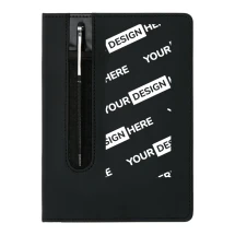 Carnet A5 | 160 pages lignées | Poche pour stylo | Stylo en métal inclus