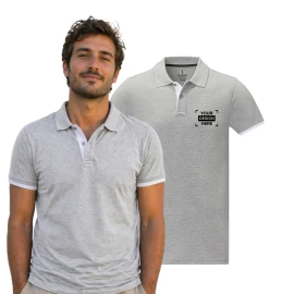 Polo | 100 % coton 200 g/m² | Pour homme | Manches courtes | Bande de col en satin | Col en maille plate et poignets en côtes