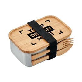 Lunchbox | Stainless steel & bamboo | 600ml | Incl. cutlery