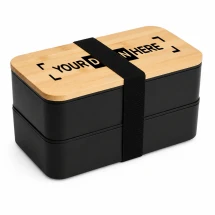 Lunchbox | PP & bamboe | 800ml | Dubbel niveau | Met bestek en elastische band
