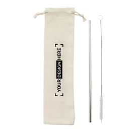 Reusable straw | Stainless steel | Cleaning brush | Canvas pouch