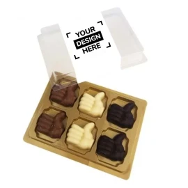 Box of 6 thumb chocolates | Milk, white & dark | Belgian chocolate | Custom banderol