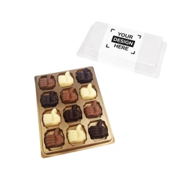 Box of 12 thumb chocolates | Milk, white & dark | Belgian chocolate | Custom banderol