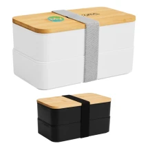 Lunch box | PP & bamboo | 800ml | Double level | With cutlery and rubber band