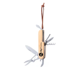 Couteau de poche | Acier inoxydable | Manche en bambou | 9 fonctions