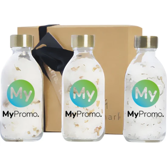 Bath salt gift set | Glass | 200ml | Roses, lavender and camomile fragrances | Made in the Netherlands | transparent clear