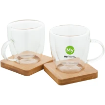 Espressotassen-Set | Glas | 90 ml | Bambus-Untertasse | Eco