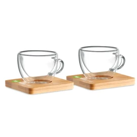 Lot de 2 tasses à expresso | Boite en papier kraft | 18,5x9,5x6cm | Dessous de verre en bambou | 90ml