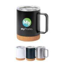 Isolierbecher | Edelstahl mit Korkboden | 330 ml | Spenderdeckel