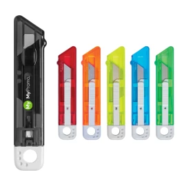Cutter knife | Plastic & steel | 12,5x2,5x1,3cm | Colored plastic casing | With eyelet for safety