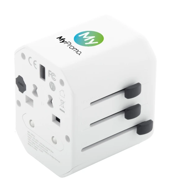 Travel adapter | ABS | 63×53×55 mm | World-wide | 1 USB & 1 USB-C | White