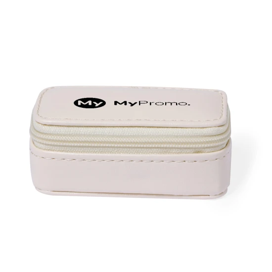 Sieradendoos | PU leer | 8,5x4x4 cm | Ritssluiting | 2 compartimenten | Natuurlijk