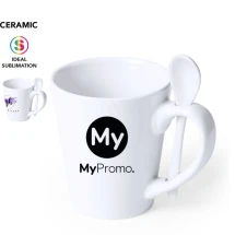 Becher | Keramik | 350 ml | Löffel im Henkel | Sublimationsdruck