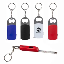 Flaschenöffner mit Stahl-Schlüsselring | Metall | Bandmaß