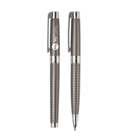 Set di penne Charles Dickens | Metallo | Penna a sfera e roller grigio metallico