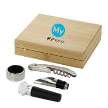 4-teiliges Weinset | Korkenzieher | Edelstahl | Bambusholz