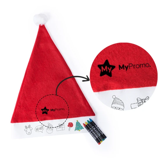 Kids Christmas hat | Polyester/Non-Woven | Including crayons | Red
