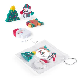 Set of erasers | In transparent bag with carrying chain | Christmas design