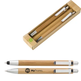 Set de stylos dans une boîte en carton | Bambou | Encre bleue