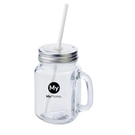Drinking jar with handle | 480ml | Incl. lid with plastic straw