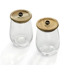 Set van 2 glazen | Acacia houten deksel | Tapas