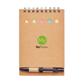 Bloc-notes A6 avec autocollants | Carton | Incl. stylo | Durable