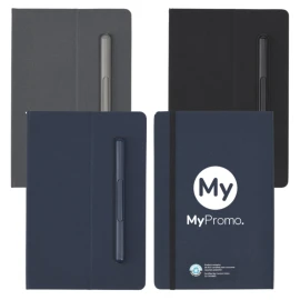 Set penna a sfera e quaderno A5 | Poliestere riciclato & carta | 80 fogli a righe | Durevole