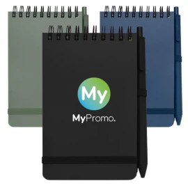 A6 notebook with pen | Ocean bound recycled plastic | 80 cream coloured lined sheets | Hardcover | Pen loop | Elastic closure