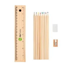 Set de papelería | Madera | 12 piezas | Sostenible