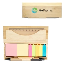 Sticky notitieblok | Gerecycled papier | Verschillende kleuren | Inclusief liniaal en pen van gerecycled karton