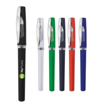 Rollerpen | ABS | Blauwe gelinkt | Met dop | Chroomkleurige details