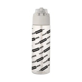 Trinkflasche | Recycelter PET-Kunststoff | 700 ml | Deckel mit Doppelfunktion | Klappbarer Strohhalm