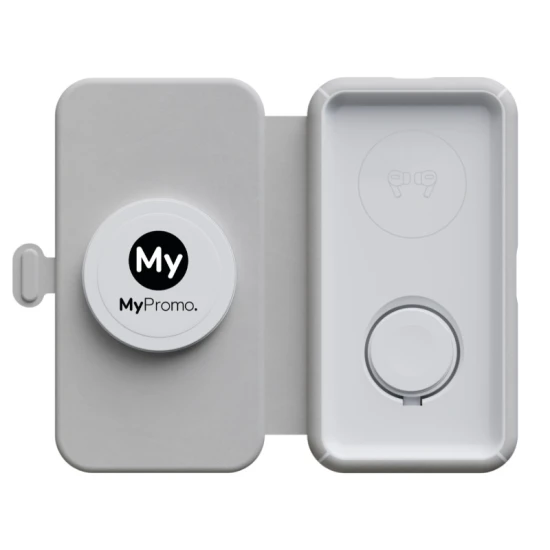 Draadloze reisoplader | PU leer | Opvouwbaar | 15W | 3-in-1 | grijs