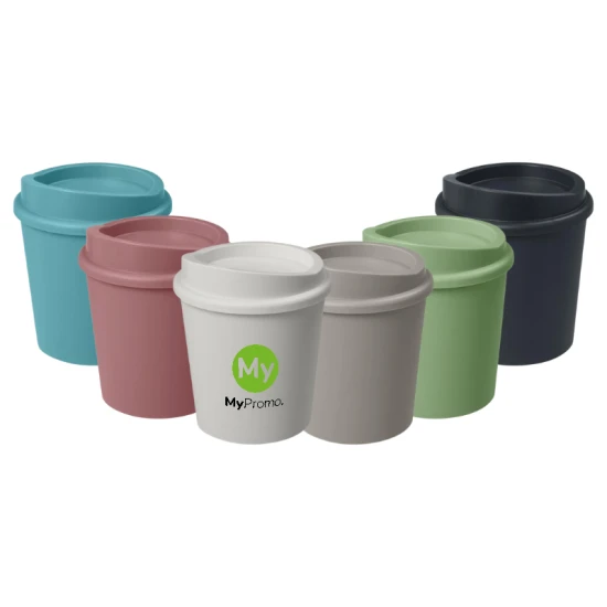 Beker | PP & suikerriet bioplastic | 200ml | Deksel met clip | graniet